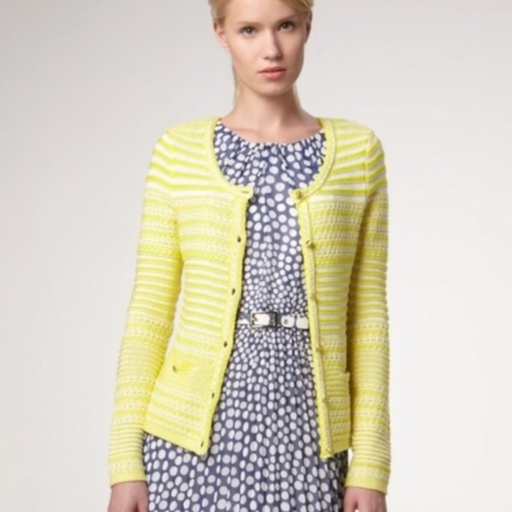 Trina Turk Yellow Striped Ashbridge Cardigan Small